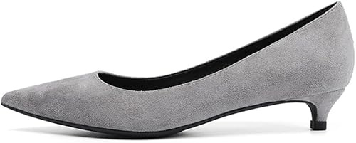 Kvinnors Grunda Mun Läderskor 3cm Lågklackade Mockaskor Kvinnors Arbetsskor Spetsiga Mode Fest Klänning Skor, Grey, 36EU