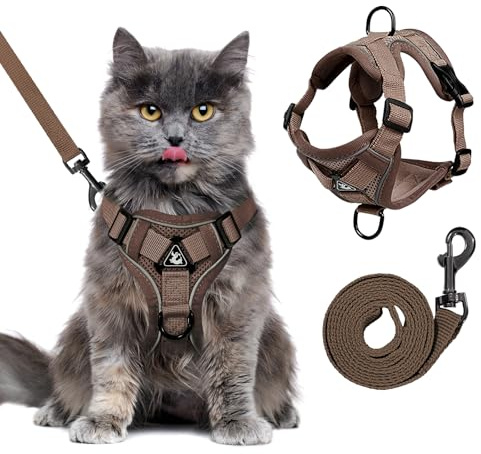 Set med kattsele och koppel, rymningssäker kattsele och koppel, justerbar reflekterande mjuk nätväst med 4 spännen, ventilerande kattunge kattunge kattunge katt sele XL