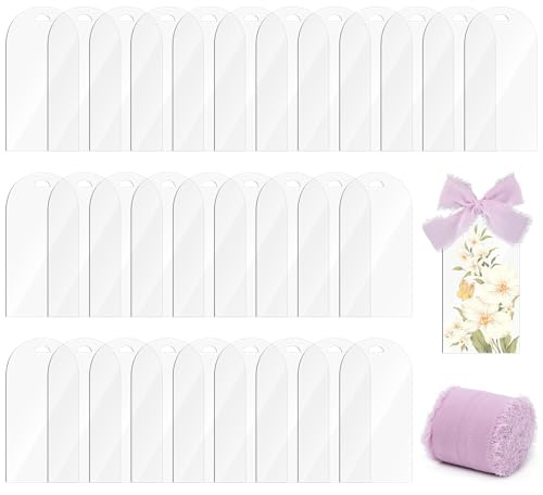30 Placas acrílicas para nombres de boda transparentes+un rollo de cinta Morado,tarjetas de acrílico para lugares,Placa acrílica arqueada con el nombre de la boda,para promoción (Transparente+Morado)