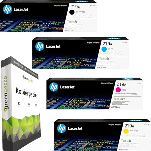 green gecko Original Toner Set - 219A Multipack (CMYK) - kompatibel mit HP Color LaserJet Pro 3202 MFP 3300 3302 mit 500 Blatt A4 Kopierpapier