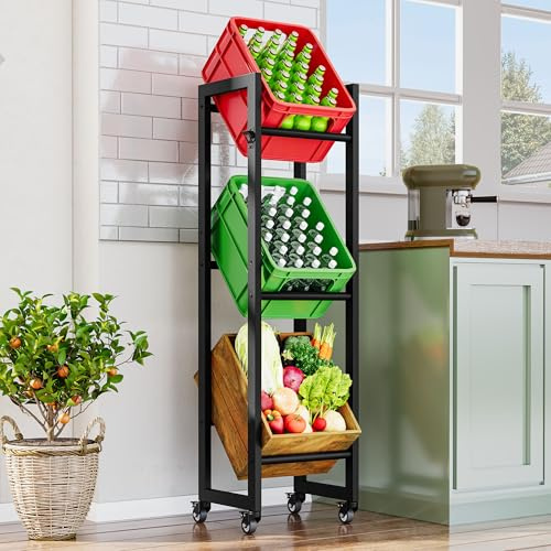 YITAHOME Getränkekistenregal 3 Kisten mit Rollen, verstellbaren füße, Öffner, Metall Kistenregal mit 3 Ebenen für Bier, Obst, Gemüse, Wasser, getränkeregal kisten Regal, Tragfähigkeit 360KG