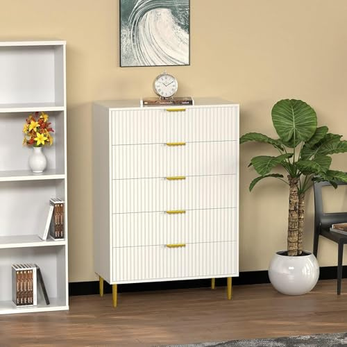 HYGRAD BUILT TO SURVIVE Luxury Chest Of Drawers For Bedroom 5 Drawer Chest Storage Unit Gold Legs & Handles Wooden Chest Of Drawers Free Standing