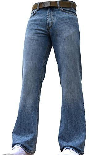 BRAND KRUZE BNWT Men's Wide Leg Bootcut Flared Blue Heavy Denim Jeans with Belt FBM20 32W / 32L