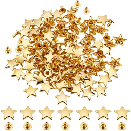 CABODYALS 100 remache de Estrella de 11mm de Metal Dorado con Forma de Estrella, para Cuero, Decorativo, Estilo Punk, Tubular, Retro, con Hebilla, para Ropa, Bolsos, Collares, Accesorios Y Manualidade