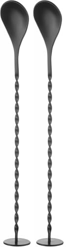 HENDI Cuillère à cocktail avec pilon, BarUp, cuillère de bar à melanger en spirale, agitateur torsadé pour barman ou usage domestique, 280x35mm, acier inoxydable avec revêtement en poudre noir