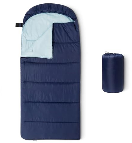 Amazon Basics Sac de Couchage Enfant avec Sac de Compression - Polyester Recyclé Léger, Lavable en Machine, Déperlant - 167,6 x 73,7 cm