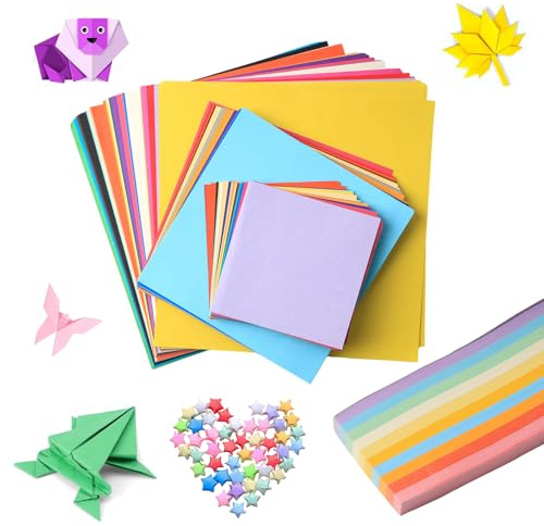 TTIAYAO Origami Papier 840 Blatt Faltpapier Bunt Set in 20 Farben 10cm/15cm/20cm Doppelseitig Quadratisches Farbiges Papier und Origami Sterne Papierstreifen für DIY Kunsthandwerk