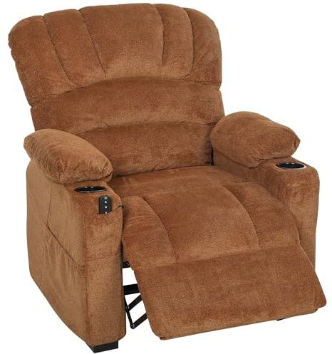 HOMCOM Sillón Relax Reclinable Eléctrico, Sillón Reclinable Silencioso de Terciopelo con Función Memoria, Reposapiés, Mando a Distancia, Bolsillos, Puerto USB, Portavasos, Respaldo Concha, Marrón