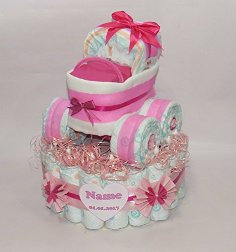 Windeltorte mit Windelkinderwagen babyrosa | Windelgeschenk Mädchen