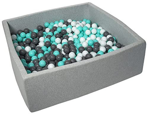 Velinda Bällebad Ballpool Kugelbad Bällchenbad Kinder-Pool mit 900 Bällen/120x120cm (Farbe der Bälle: weiß, grau, türkis)