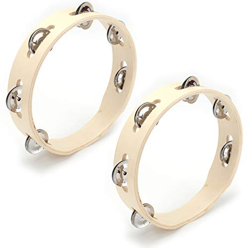 Tosnail 2 Pack 8 Wood Tambourine - Single Row 6 Pairs Jingles