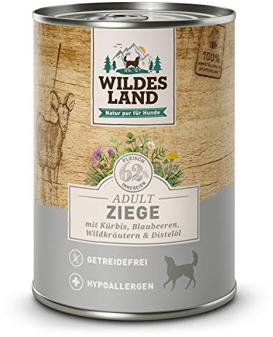 WILDES LAND – Wild | Nassfutter mit extra hohem Fleischanteil und natürlichen Zutaten für ausgewachsene Hunde. Alleinfutter ohne Zusatzstoffe in der Dose | 6x400g Wild