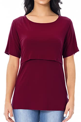 Smallshow Stillshirt Umstandstop T-Shirt Umstandsmode Umstandsshirt Schwangerschaft Kleidung Mutterschafts Kurzarm Shirt S Wine