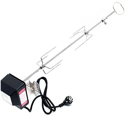 Wiltec Girarrosto da Barbecue 82 cm 230 V, Spiedo in Acciaio Inox con 2 forchettoni Carne