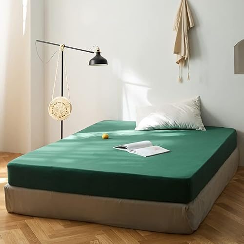 Lanqinglv Spannbettlaken Bettlaken 140x200 cm bis 25-30 cm Steghöhe Boxspringbett Topper 110g/m² Mikrofaser Weiche Jersey Boxspringbett Spannbetttuch Leintuch,Dunkelgrün Grün