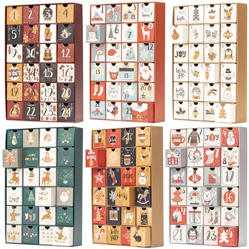 Fill Your Own Advent Calendar 24 Days Reusable 1-24 Empty Drawers for Christmas Countdown (Blue)