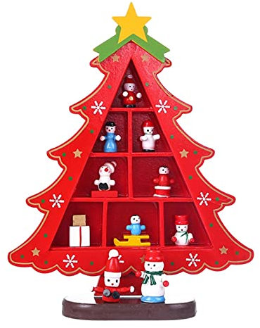 Tubayia Holz Weihnachtsbaum Weihnachtsschmuck Neujahr Party Festival Urlaub Regal Kamin Ornamente (Rot)