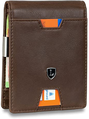 Lederhand® iSlim - Glattleder Geldbeutel mit Geldklammer und Münzfach, 9 Kartenfach Premium Geldbörse - Slim Wallet mit RFID NFC Schutz - Farbe | (Dunkelbraun)