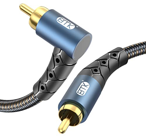 EMK RCA Subwoofer Cable 90 Degree RCA to RCA Audio Cable 24K Gold-Plated Nylon Braided Double Shielded Digital Analogue Supports Amplifiers,Home Theater,Hi-Fi Systems,Subwoofer(10ft/3m)