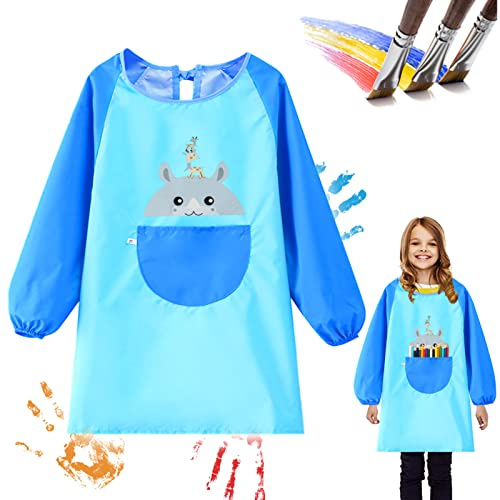 ENAIAH Tablier Peinture Enfant, Blouse Peinture Enfant, pour Garçons et Filles de 3 à 6 Ans, Imperméable, Avec Manches et Poches Utilisé, pour L'École Activités, Peinture, Coloriage, Cuisine (Blau)