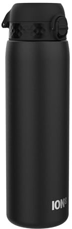 Ion8 Vakuumisolierte Edelstahl-Trinkflasche, 1 Liter, 920 ml, Auslaufsicher, Einhandöffnung, Sichere Verriegelung, Spülmaschinenfest, Tragegriff, Langlebig, Ideal für Sport und Yoga, Schwarz