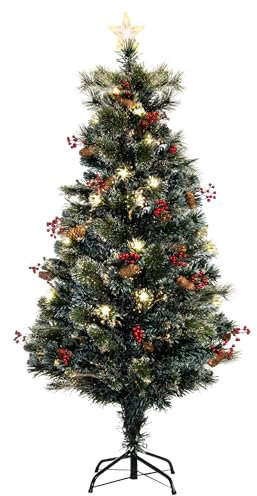 The Frosted LED Pine | Fibre Optic Christmas Tree | 4ft/120cm | Sturdy Metal Stand | Pre-decorated | Christmas Tree World