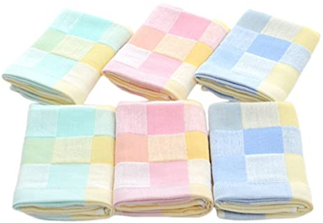 Zerodeko 6pcs Cotton Boy Girl Towel Soft and Absorbent Small Washcloths for Boy Girl Plaid Design for Bath Kitchen and Everyday Use Safe for