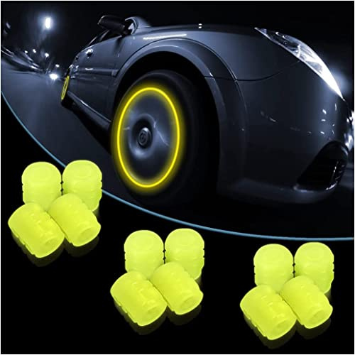 Ventilkappen Auto Leuchtend, 12 StüCk Leuchtendes Auto Reifenventil, Fluoreszierende Auto Ventilkappen, Universelles ZubehöR für Autos, Lkws, Suvs, MotorräDer Und FahrräDer (Gelb)