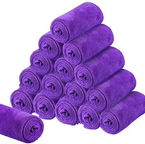 Set de 16 Toallas de Salón de Microfibra 35 x 75 cm Toallas de Mano Absorbentes Suaves Toallas de Peluquería para Secado Baño Pelo Cara Gimnasio Hotel SPA Mujer Adulto Niños (Morado Oscuro)