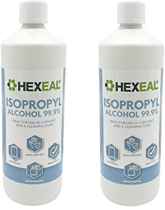 Hexeal 99.9% Isopropyl Alcohol 2L – 2 x 1L IPA for Sanitising & Cleaning | Removes Grime from Phones and Electronics, Powerful Degreaser and Cleaning Fluid