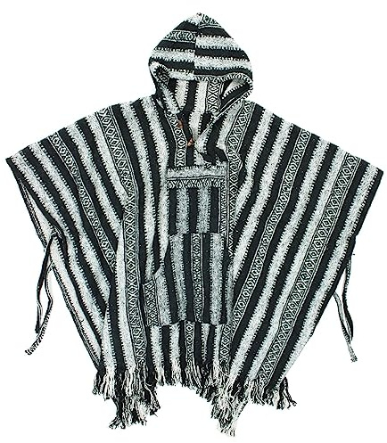 LOUDelephant Brushed Gheri Cotton Poncho - 15 Black White