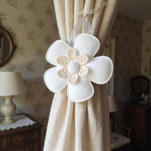 l&j Fermatende, Raccogli Tenda con Calamita Potente Forma a Fiore 2 Pezzi Accessori Tende e Tendine Decorazioni Finestre Fermatende per Camera da Letto Officio Hotel - Calamite per Tende Bianco