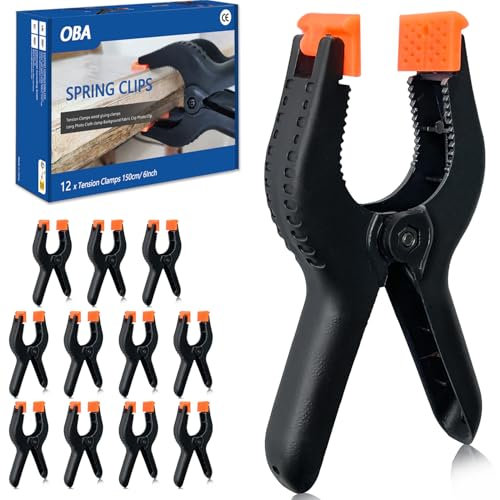 OBA 12 Stück klammern Groß 158mm, 6 Zoll Nylon Klemmen Set für Leimen Pool Fotografie mit großer Spannweite und hoher Spannkraft, Klemmzwingen Federklemmen Leimzwingen