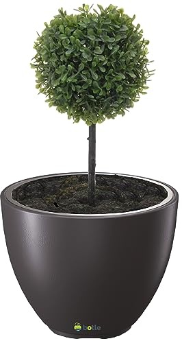 Maceta grande de 47 cm de altura y 36 cm de altura redonda, color antracita, con inserción, para terraza, jardín, balcón, elegante, elegante, capacidad de 31 L, plástico, para exteriores, resistente a