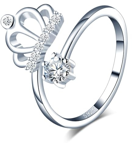 VIKILEE Bague pour femme en argent 925 avec couronne en zircon cubique en taille ajustable pour petite amie, fiancé ou bague de fiançailles.