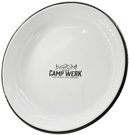 CAMPWERK Emaille Teller tief 450ml, Campingteller, Speiseteller, Campinggeschirr, feuerfestes & robustes Essgeschirr, Geschirr Outdoor, Kochgeschirr, Leicht & Langlebig, Weiß