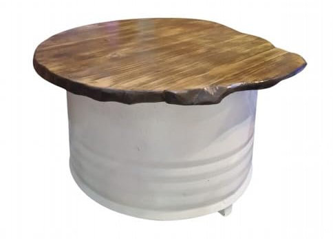 Destello S.L. Jerrican en métal Table basse tonneau industriel laqué blanc et plateau en bois de pin 41 x 76 x 71 cm