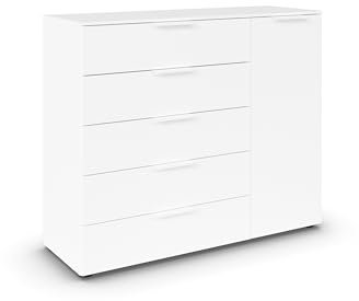 Rauch Möbel Flipp, Kommode für Schlafzimmer, Kinderzimmer, Wohnzimmer, Jugendzimmer, Flur, Garderobe, 1-türig, 5 Schubladen, mit Softclose-Funktion, Farbe Weiß, Breite 120 cm