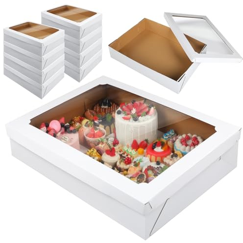 Funnymoom 10 Pcs Full Sheet Cake Box with Window Large Bakery Boxes Corrugated Rectangle Cake Packaging Boxes for Donuts Cookie Cupcake Baking Pastry Decor Supplies(19.5 x 26.5 x 5 Inches)
