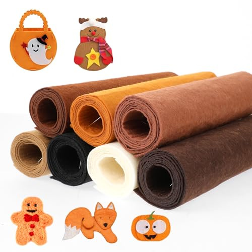 7 Pezzi Feltro Artigianale 21 x 90 cm Quadrati di Pannolenci Morbido Spessi 1 mm con Filo da Ricamo Tessuto in Feltro Stoffe per Cucito Creativo Realizzare Patchwork Cucito Fai Da Te Artigianato