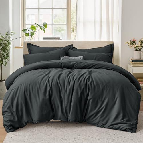 Tifschlaf Double Duvet Set - Bedding Double Bed Set with 2 Pillowcases - Ultrasoft Brushed Microfiber Duvet Cover with Zip Fastening, Dark Grey (200x200)