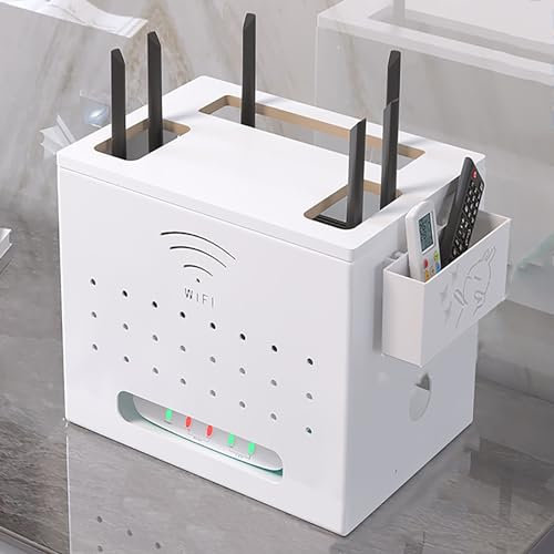 WLAN Router Desktop Aufbewahrungsbox, Steckdosenleisten Kabel Organizer, WLAN Schrank zum Verstecken von Router und Modem, Kabelmanagement Versteckbox aus Metall mit Fernbedienungs Aufbewahrungsbox(Co