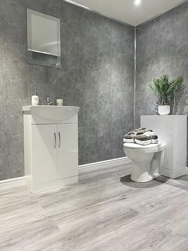 DBS Bathroom Grey Concrete Gloss PVC Bathroom Panels Shower Wet Wall Kitchen Cladding (4 Panels)
