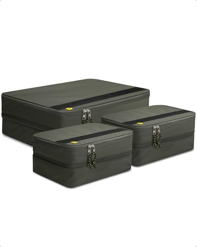 Spigen Life Packing Cube Resväska organiseringsset packpåsar med kompression och dragkedja för resor och semester S2+XL1 3 delar - jägargrön