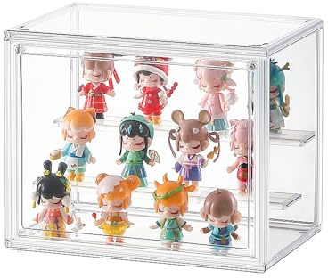 lomonmen Acryl Vitrine,Plexiglas Box mit Tür,Acryl Vitrine Klarsicht Aufbewahrungsbox Für Action Figuren Spielzeug, MiniFiguren,Sammelfiguren,Modellautos (Weiß, 27*18*21)