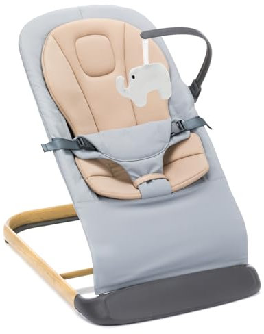 Fillikid Wippe Exklusiv | Faltbare Babywippe mit 3 verstellbaren Liegepositionen | Holzoptik Gestell, Spielebogen und Sicherheitsgurt | Idealer Komfort, Sicherheit & Unterhaltung | Einfach zu reinigen