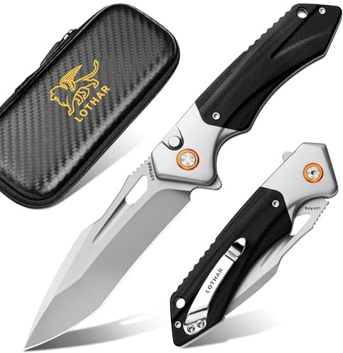 LOTHAR LICH KING Klappmesser, Scharfe 14C28N Stahl Taschenmesser, Einhandmesser mit G10 Griff, Button Lock Outdoor Messer, Survival Messer