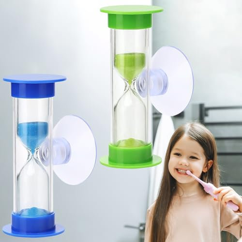 Clessidra Bambini, 2 Pezzi Timer a Clessidra 2 Minuti 3 Minuti con Ventosa, Clessidre Colorato Orologio da Sabbia Timer per Cucina, Lavarsi i Denti, Apprendimento, Gli Sport e i Giochi (Blu, Verde)