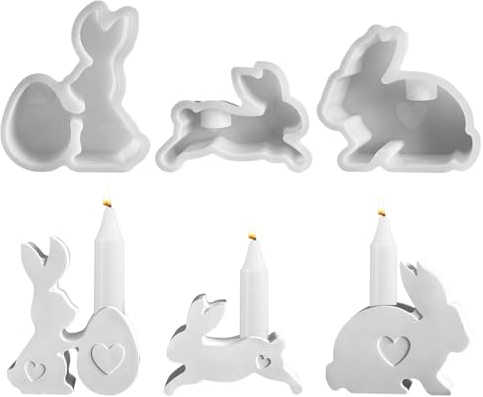 Silikonformen Gießformen Ostern, Silikonform Ostern, 3D Hase Silikonform Kerzenhalter Gießformen Silikon Ostern Gipsformen zum Gießen, Silikon Gießform Kerzenhalter für Osterdeko DIY Handwerk