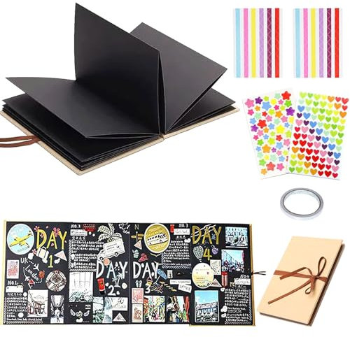 Catelves Fotoalbum zum Selbstgestalten, Fotobuch zum Einkleben, DIY Fotoalbum Scrapbook Bastelpapier als Abschluss, Geburtstags, Valentinstag, Gästebuch Hochzeit Geschenk(Schwarz, 34 Seiten, 21x15cm)
